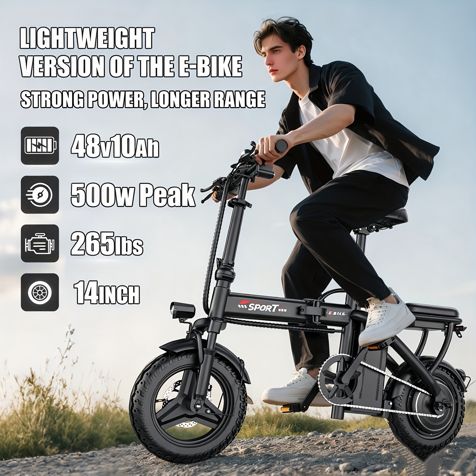 500w Lightweight Folding Electric Bike With 48v 10ah Removable Battery, 25 Mile Range, 20 Mph,, Headlight And Disc Brakes, Alloy , Portable Bike, Solid Construction, Suitable For Daily