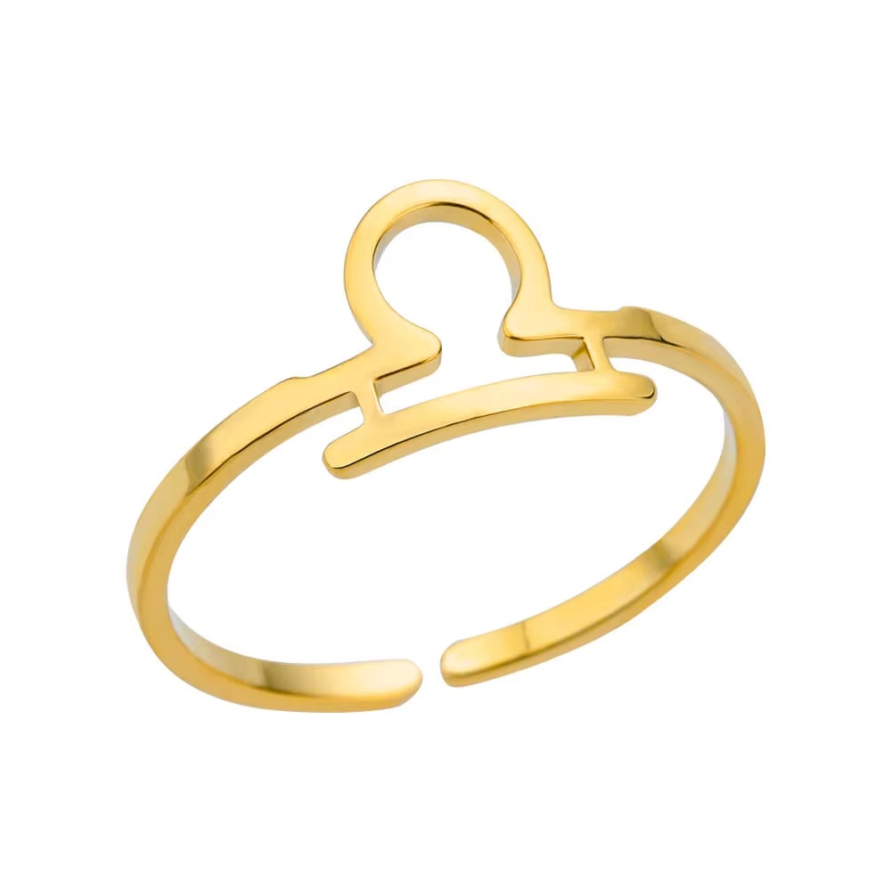 TEMU 1pc Fashion Zodiac Sign Rings For Golden Color 304 Stainless Steel 12 Constellations Adjustable Ring Femme Wedding Christmas Jewelry, For