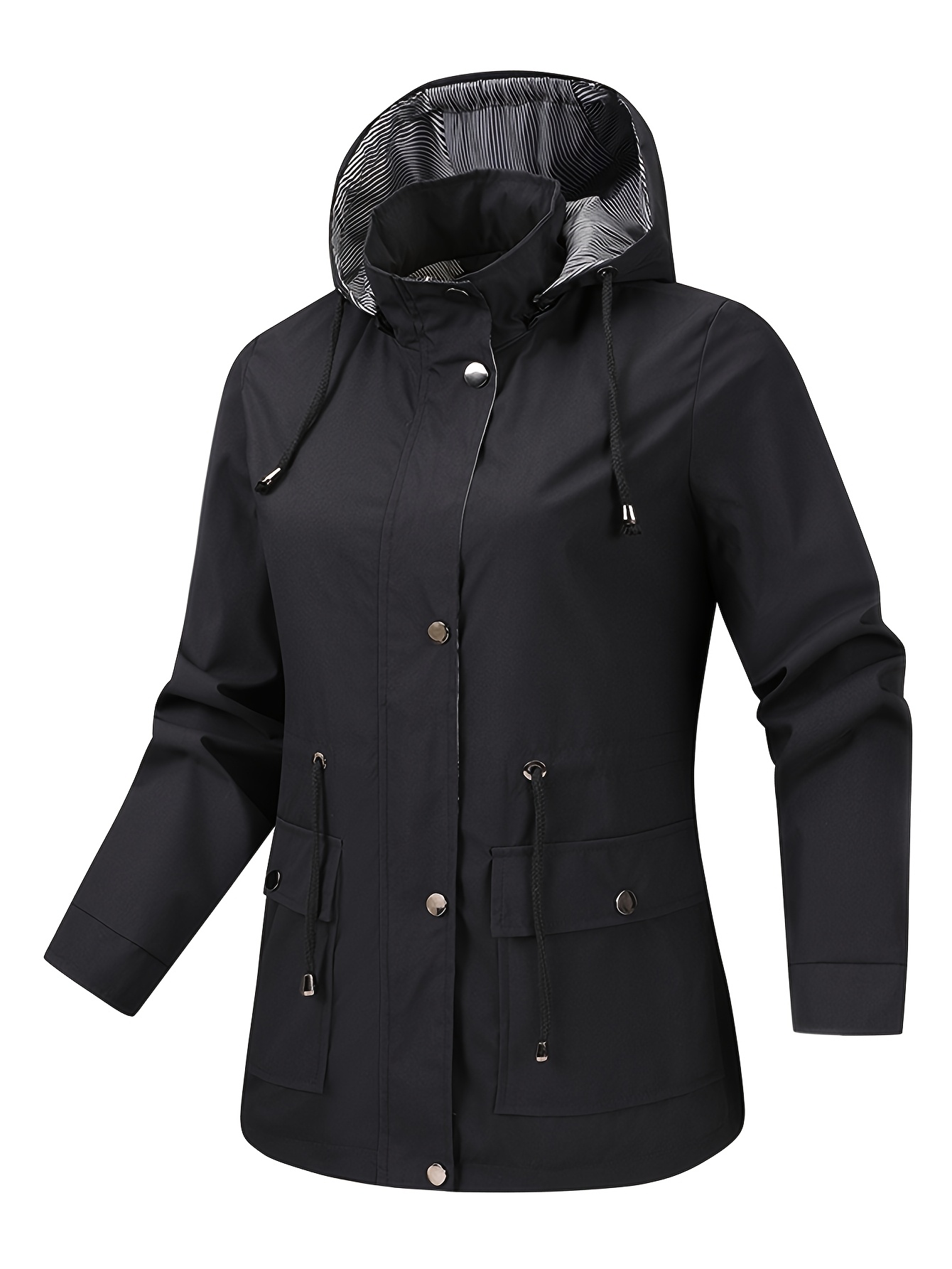 women's lightweight windproof hooded jacket casual red zip-up