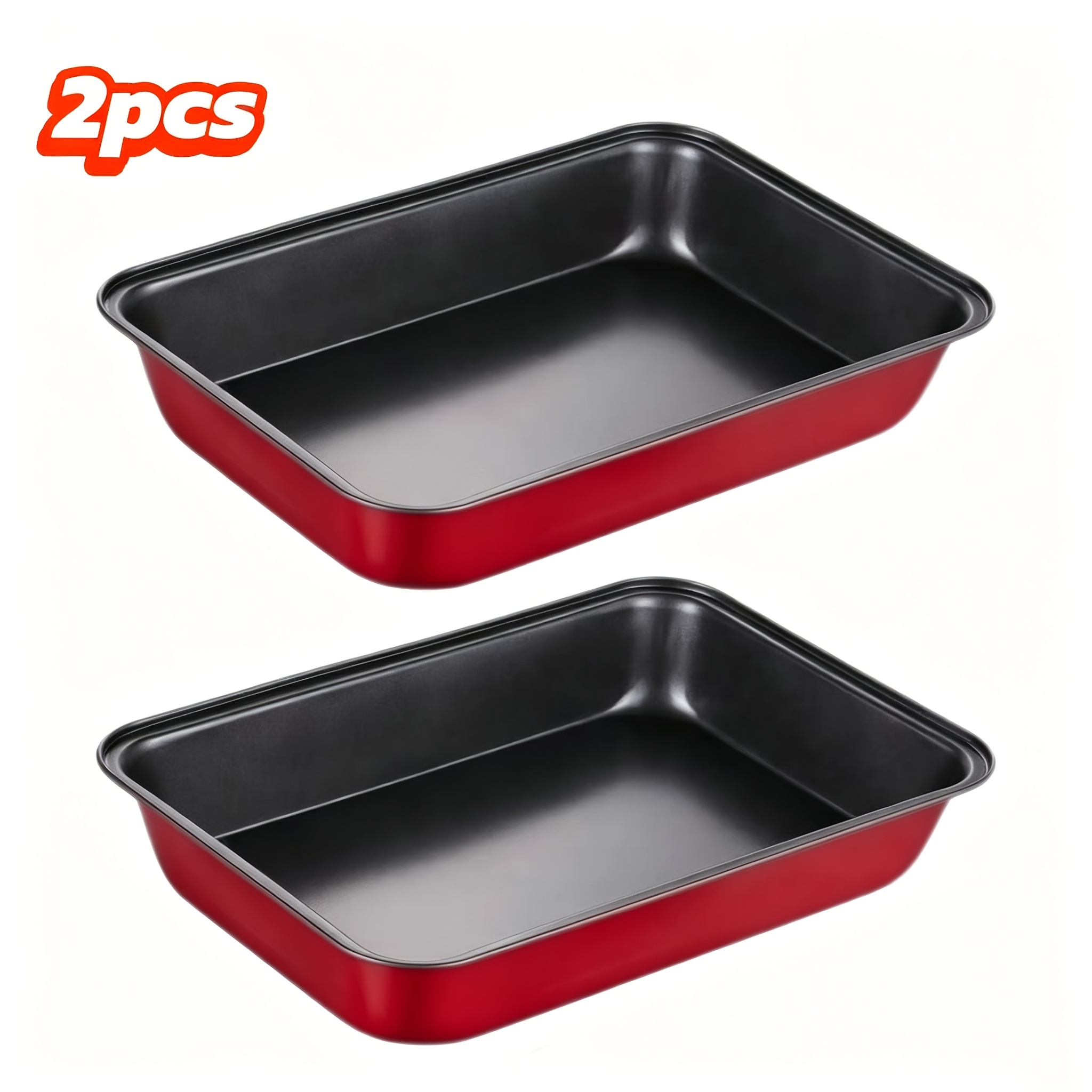 E-shop Premium 2er Set Gewerbliche Kohlenstoffstahl Backformen Rot Schwarz - 12X8 Zoll Antihaftbeschichtung & Spülmaschinenfest Rechteckige Formen für