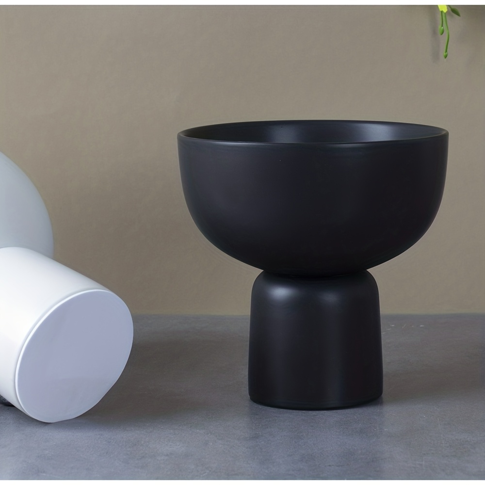 1pc Nordic Style Matte Black Ceramic Flower Pot, Creative High-Leg Design, Minimalist INS Aesthetic Home Plant Planter for Succulents, Pothos & Phalaenopsis