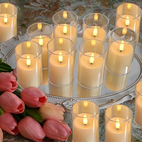 flameless led candles with remote control and timing function flickering effect suitable for and festival party decoration smokeless and flameless stable acrylic shell in gray and white 12pcs set