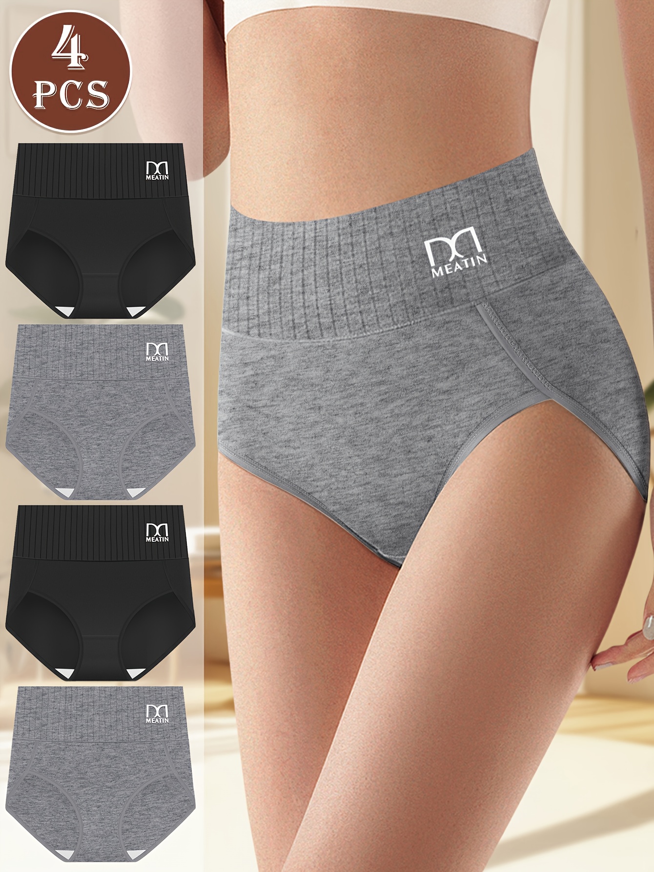 4 pack high waist tummy control womens panties breathable mesh crisscross tummy   fiber fabric seamless   underwear body shaping and   lifting