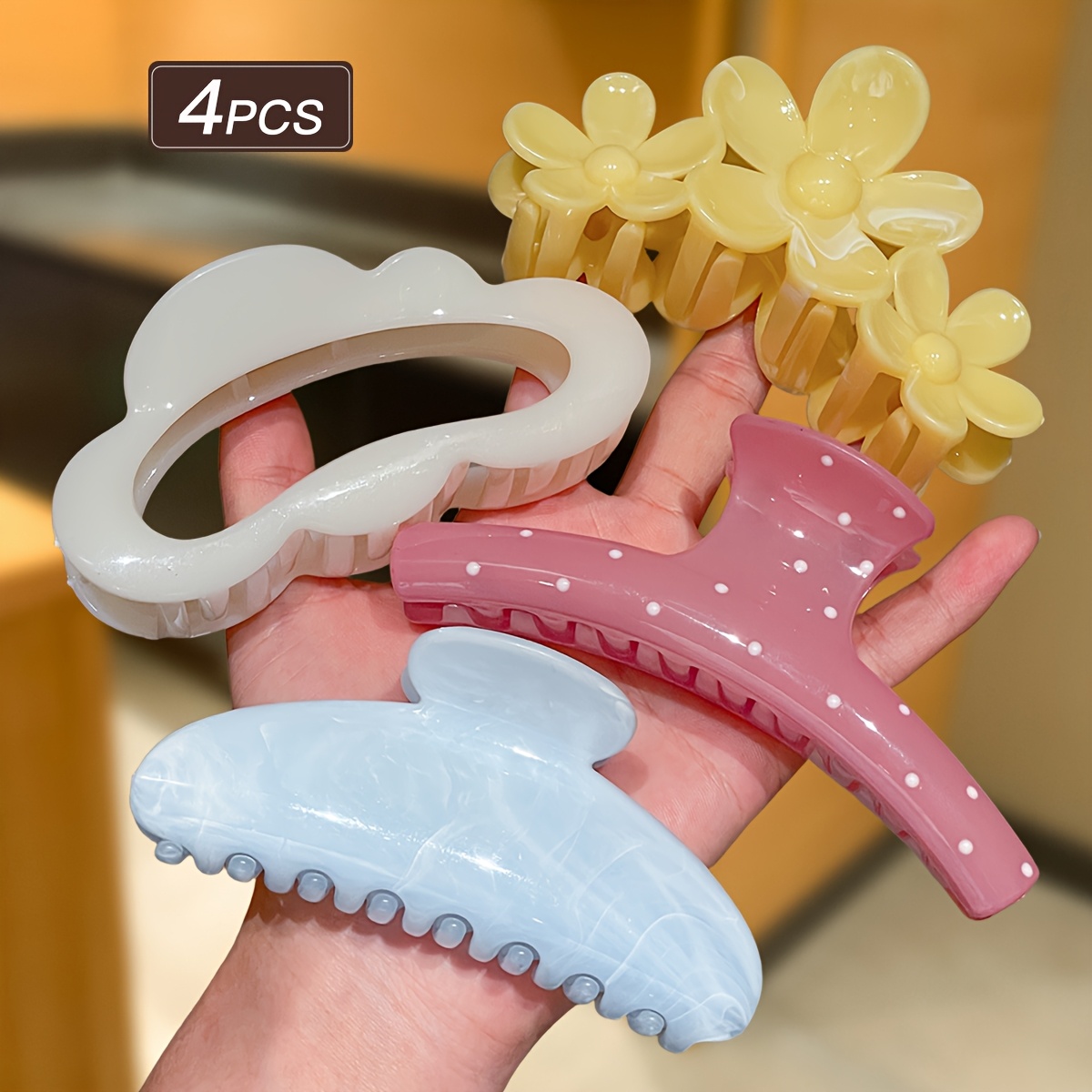TEMU 4pcs Cloud Hair Claw, Sweet And Cute Shark Clip, Women's Hair Additions. Suitable For Daily Leisure, Campus, Shopping, And Dating Wear