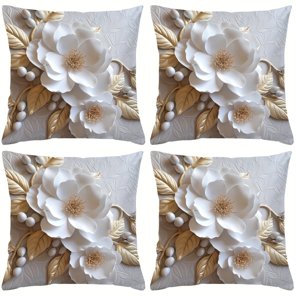 

4pc "3d Flower" Pattern Digital Printing 18x18 Inch Pillowcase For Home Decoration, Room Decoration, Office Decoration, Living Room Decoration, Sofa Decoration (no Pillow Core)