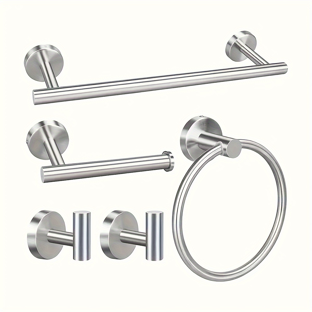 item picture 5pcs bathroom accessory set stainless steel towel ring paper holder and towel rack set in matte black     0 inch towel bar toilet paper holder bathrobe towel hook and   ring stylish bathroom supplies