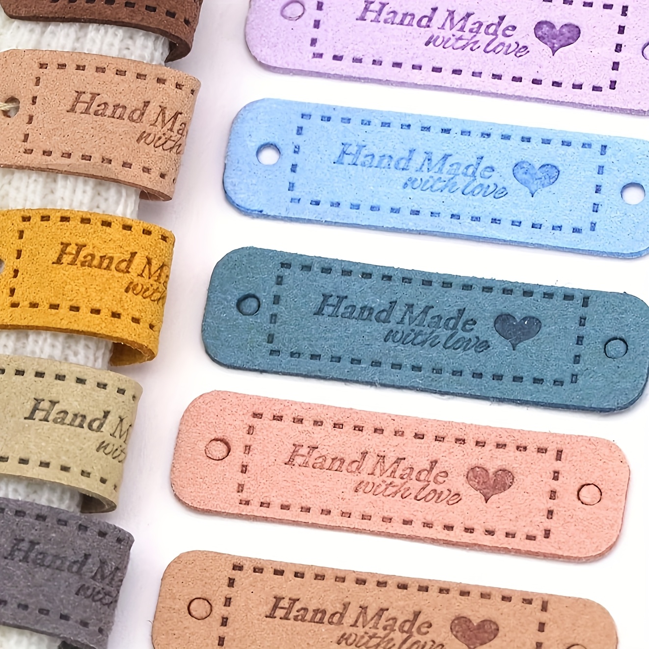

20pcs Assorted Handmade Leather Labels With " " Engraving For Clothing Accessories And Crafts Decoration