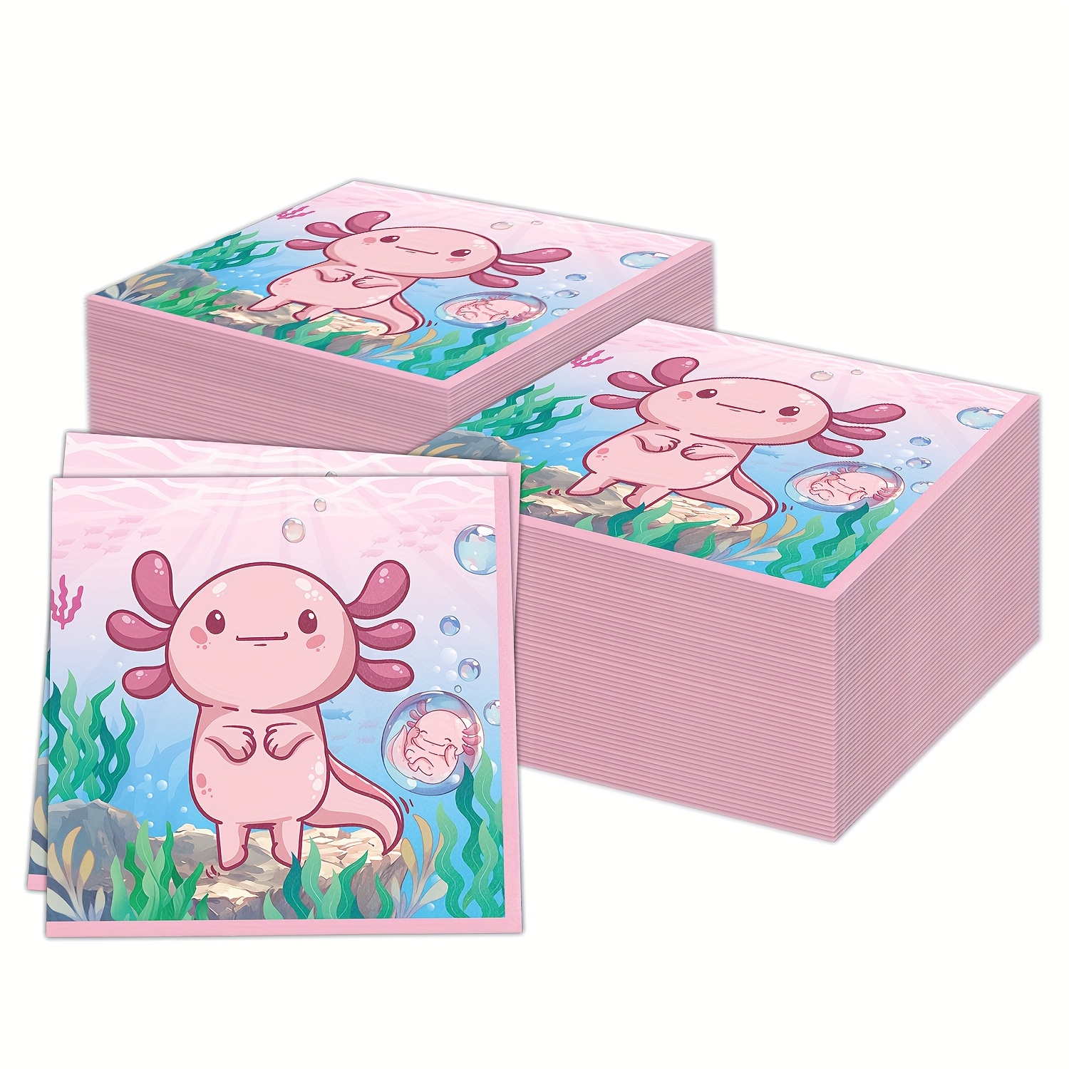 20pcs Adorable Axolotl-themed Disposable Paper Napkins - 2-ply Pink Underwater Party Hand Towels With Vibrant Ocean Designs, Ideal For Birthdays & Celebration