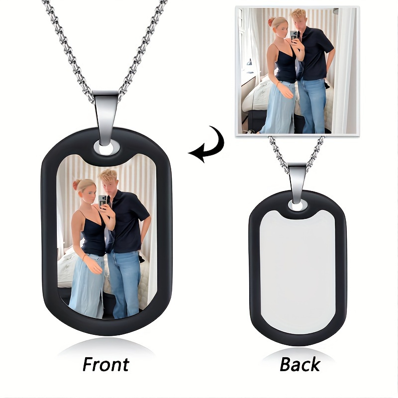 

Custom Photo Pendant Necklace - Stainless Steel Silvery Dog Tag For , Personalized Valentine's Day Gift