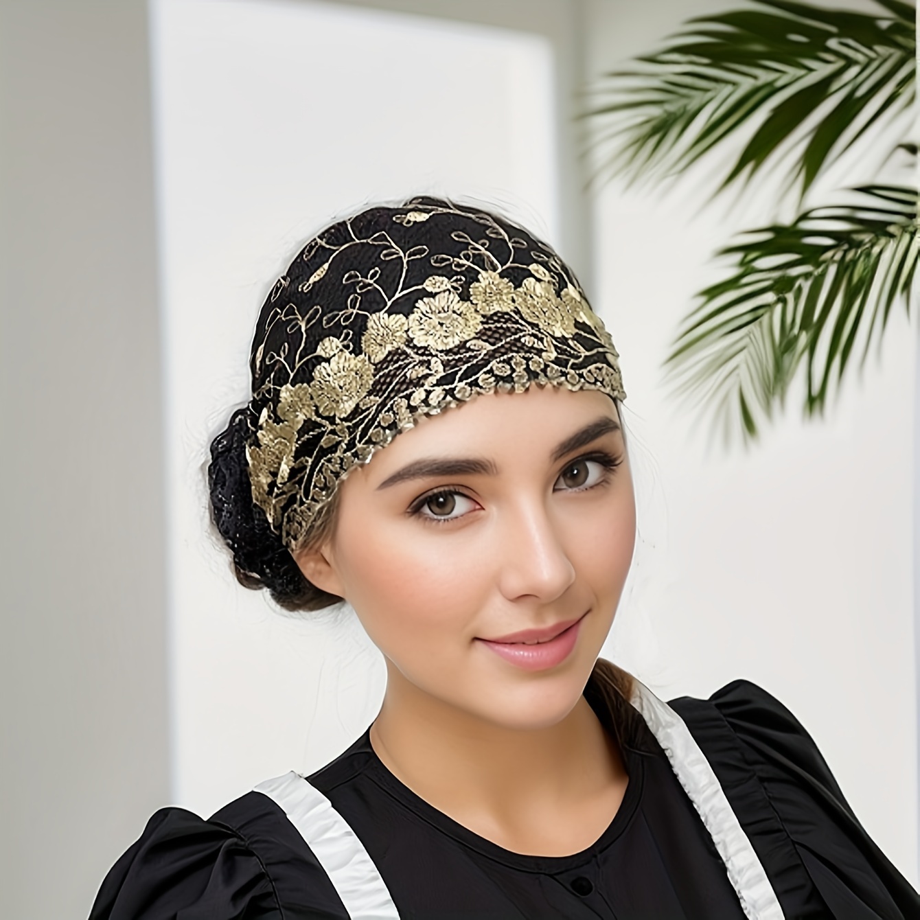 

Women's Embroidered Floral Breathable Head Cover, Stretchy Casual Cute Bohemian Turban Hat For Hair Concealment And