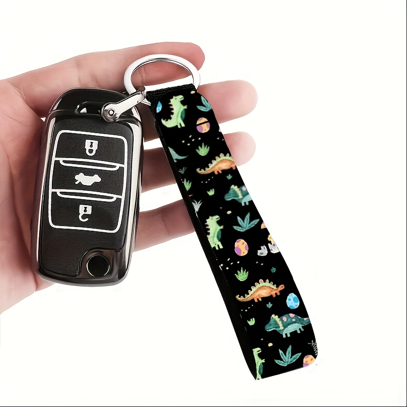 Cute Cartoon Dinosaur Pattern Wrist Keychain, Synthetic Rubber Non-woven Key Ring, Suitable For Cars, Cameras, Backpacks, Mobile Phones And , Unisex