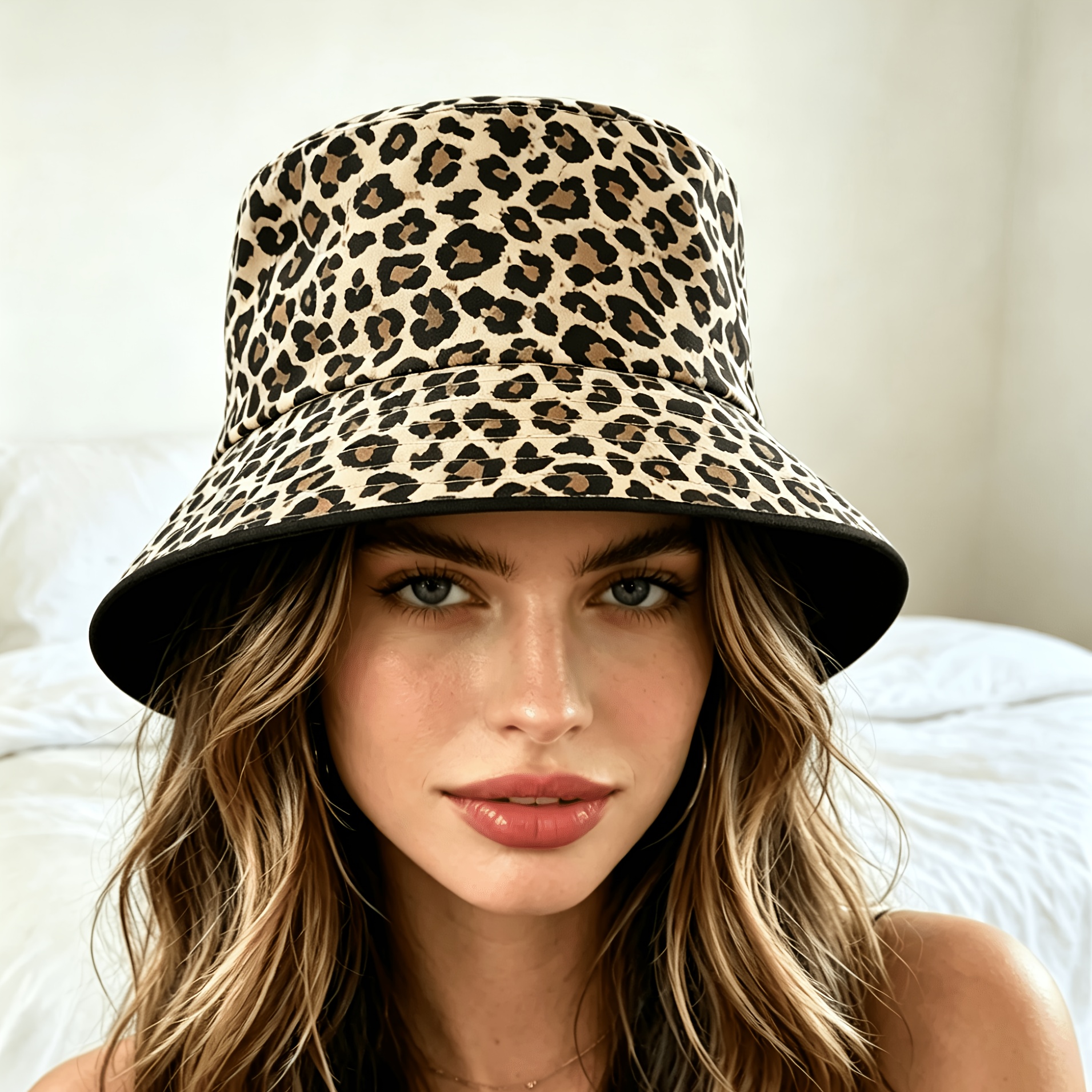 TEMU Sombrero de pescador de 1 pieza para mujer con estampado de leopardo - , diseño elegante adecuado para viajes al , fiestas en y salidas