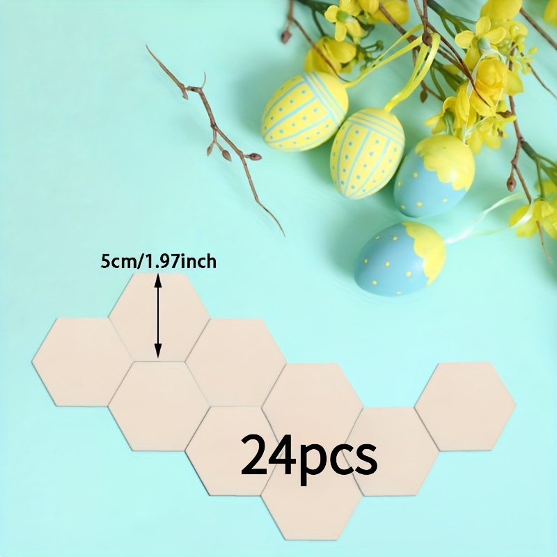 Image of 24pcs Unfinished Hexagonal Wood Blanks, Blank Wooden For Diy Art Projects, Painting, Home Decor, Coaster Making, Unpainted Craft Wood Sheets