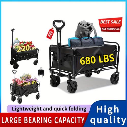 220 680lbs capacity heavy duty all terrain folding cart stainless 600d oxford fabric foldable utility wagon for camping gardening beach shopping no black garden tool carrier durable wheel design