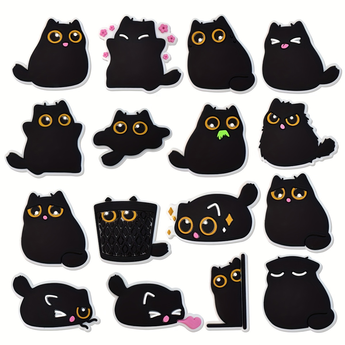 

16pcs Black Cat Shoe Charms Set, Pvc Shoe Decorations For Beach Bag, Shoe Accessories Charms, Gift Idea For Birthday Christmas Valentine's Day Halloween Party Favors