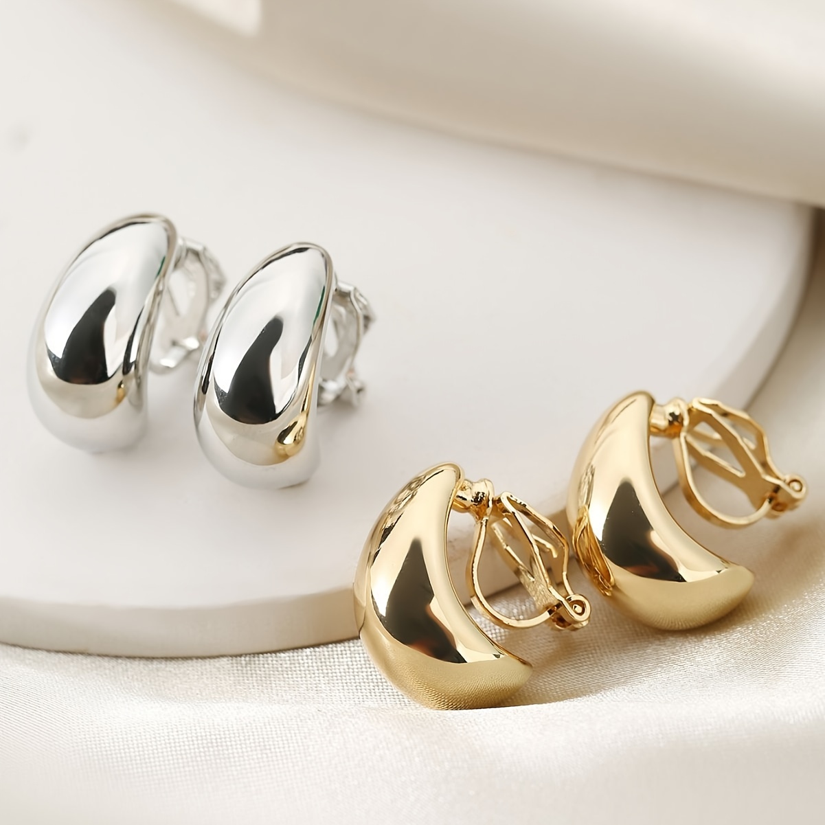 French Light Water Drop Shape Ear Clip Earrings
