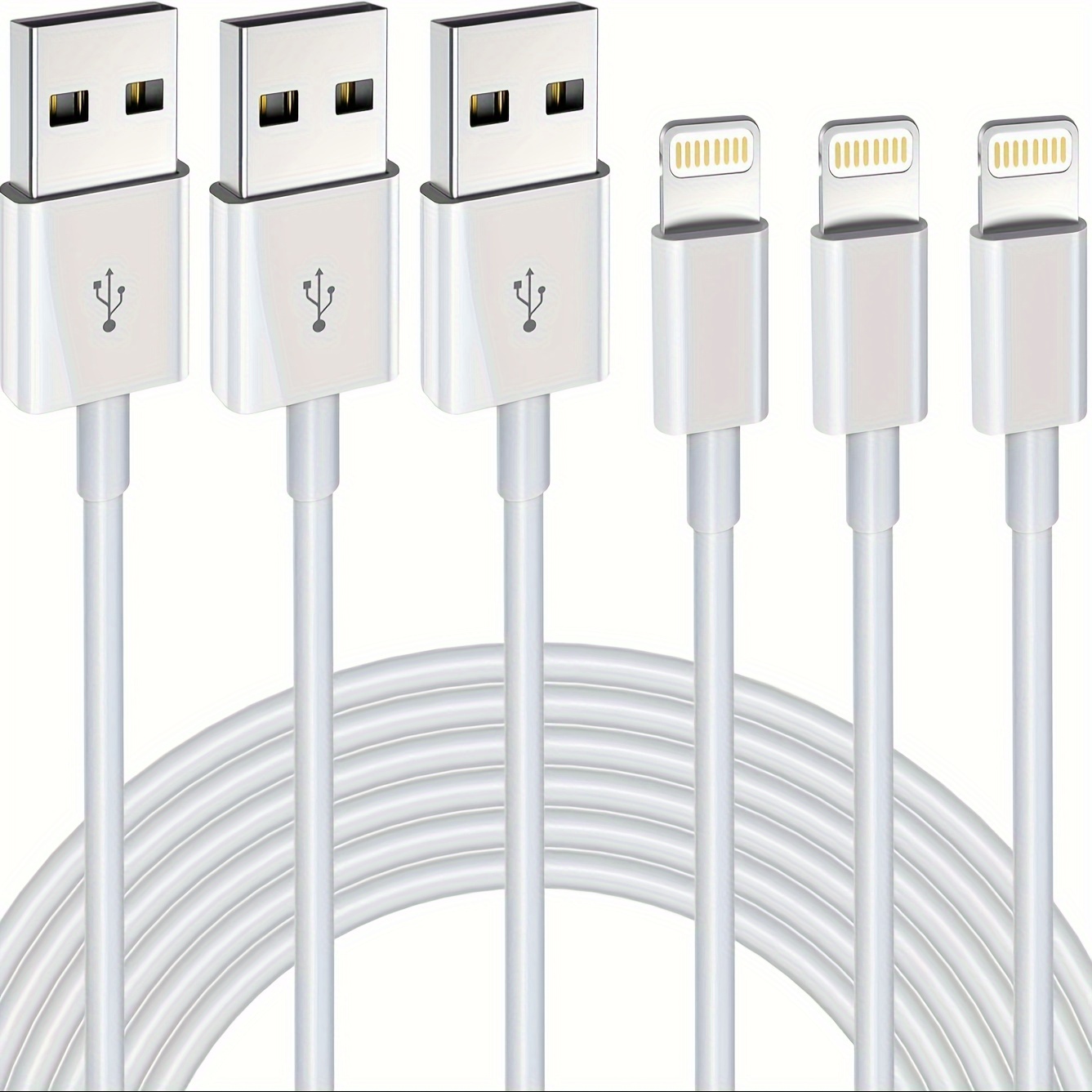 

1-3pcs Mfi Certified To Usb Charging Cables, 2.4a Fast 15/12/11/11pro/11max/xr/xs Max/8/7/6/5s/se, Durable 3/6/10ft Lengths, White