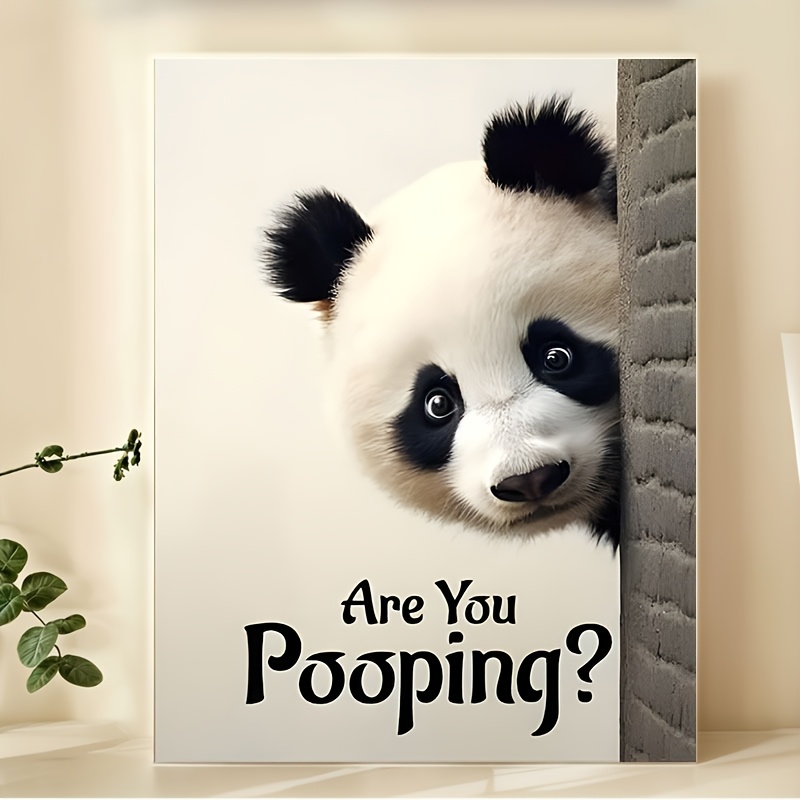 Image of Panda Peeking 'are You Pooping?' Canvas Print Poster, Humorous Bathroom Wall Art, Modern Home Decor For Living Room, Bedroom, Office, Dining Room, Bar, Waterproof, 12x16 Inches, Room Decor