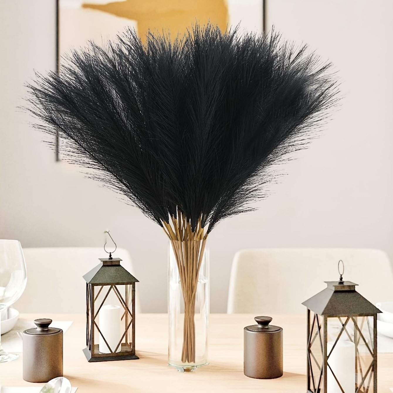 

12pcs/set Artificial Grass Floral Decor, Black Faux Pampas Grass Fake Pompas Grass Branches Vase Filler Flower Arrangement For Wedding Centerpieces Mothers Day Home Boho Decor Artificial Reed