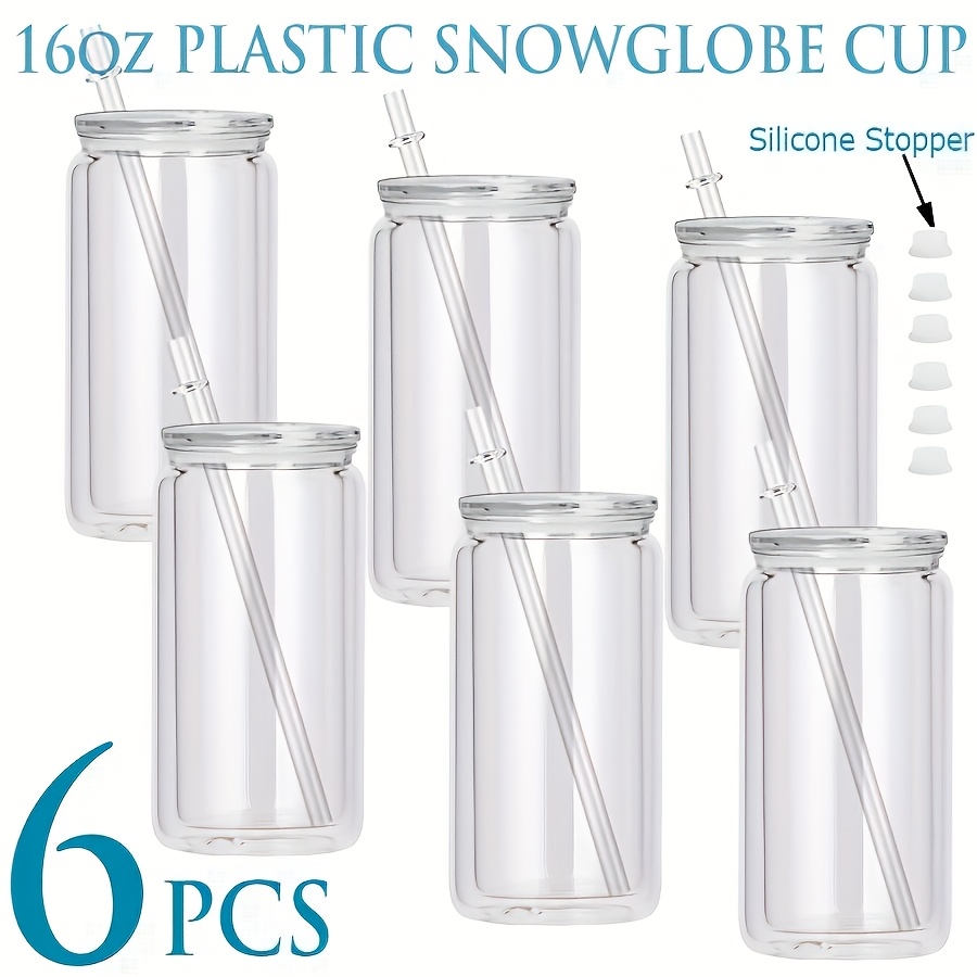 TEMU Paquete de 6 vasos nublados transparentes de pared pre-perforados de 470 ml con y tapones de silicona, vasos de manualidades con para