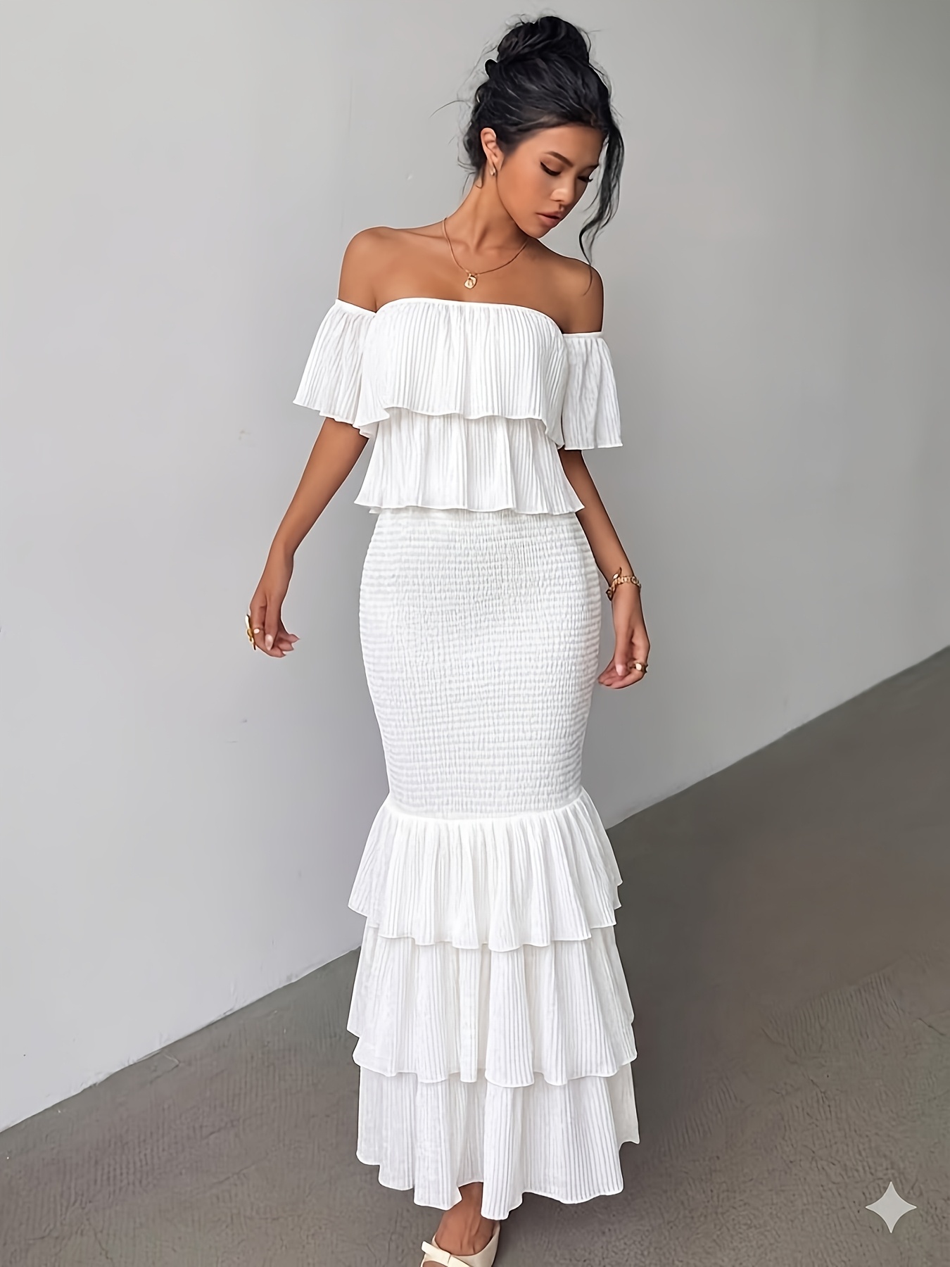 chinese dress ladies Ruffle Maxi Dress, Long Flowy Beach Cotton Dress, Beach Bride main image 1