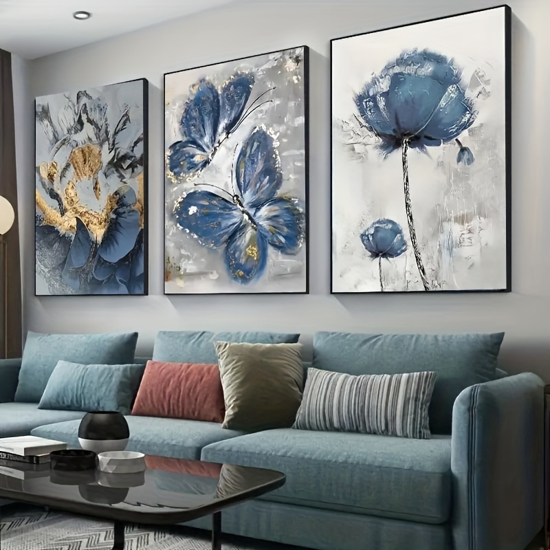 

3pcs, Luxury Flower Butterfly Oil Painting Wall Art Canvas Painting For Living Room Decor - 15.7x23.6in/40cmx60cm - No Frame Required