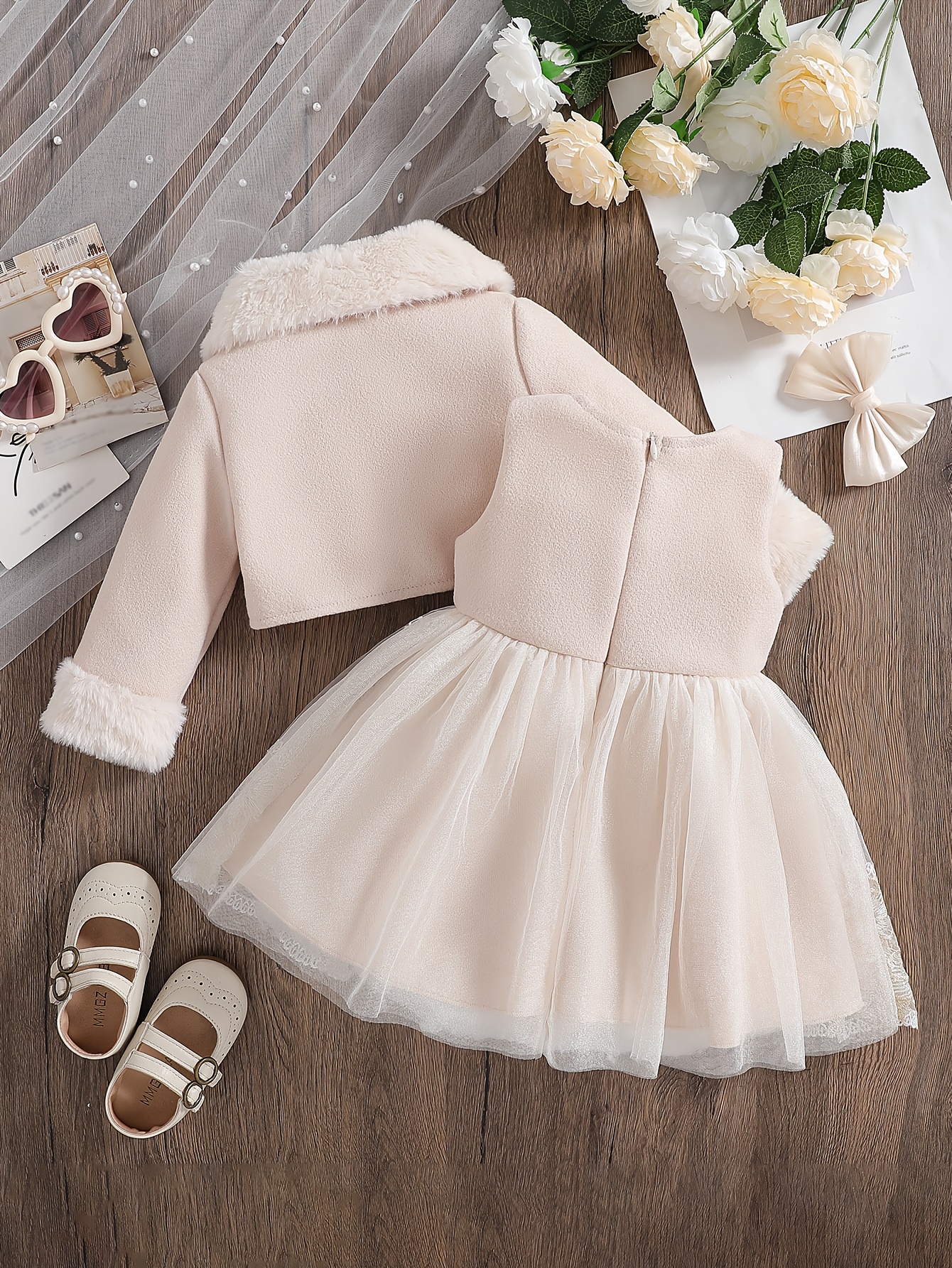 baby girl autumn winter fur coat mesh dress two piece Temu Portugal