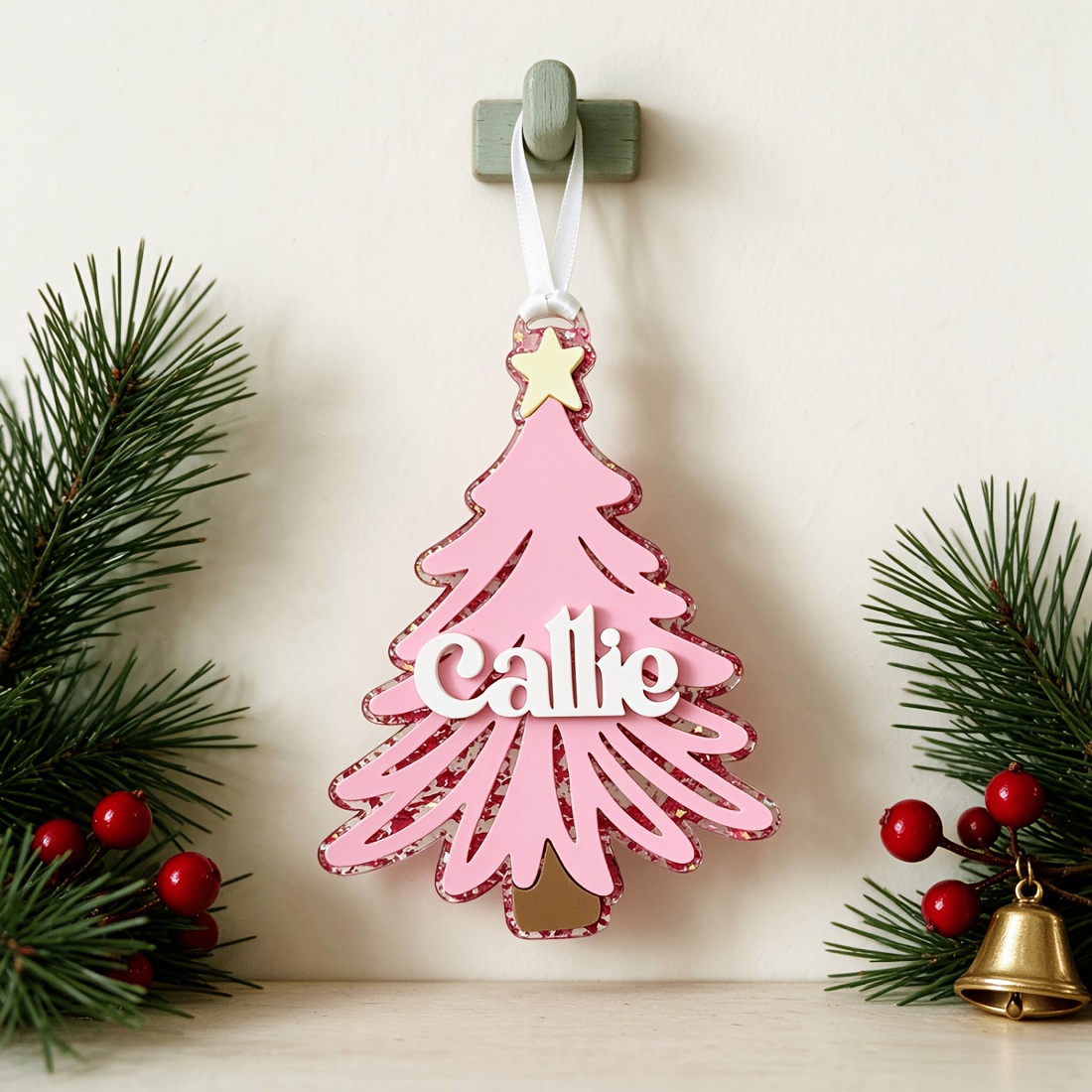 TEMU 1pc Personalized Custom Name Christmas Tree Ornament, Custom Glitter Sequined Acrylic Christmas Decor, Family Christmas Party Hanging Pendant,