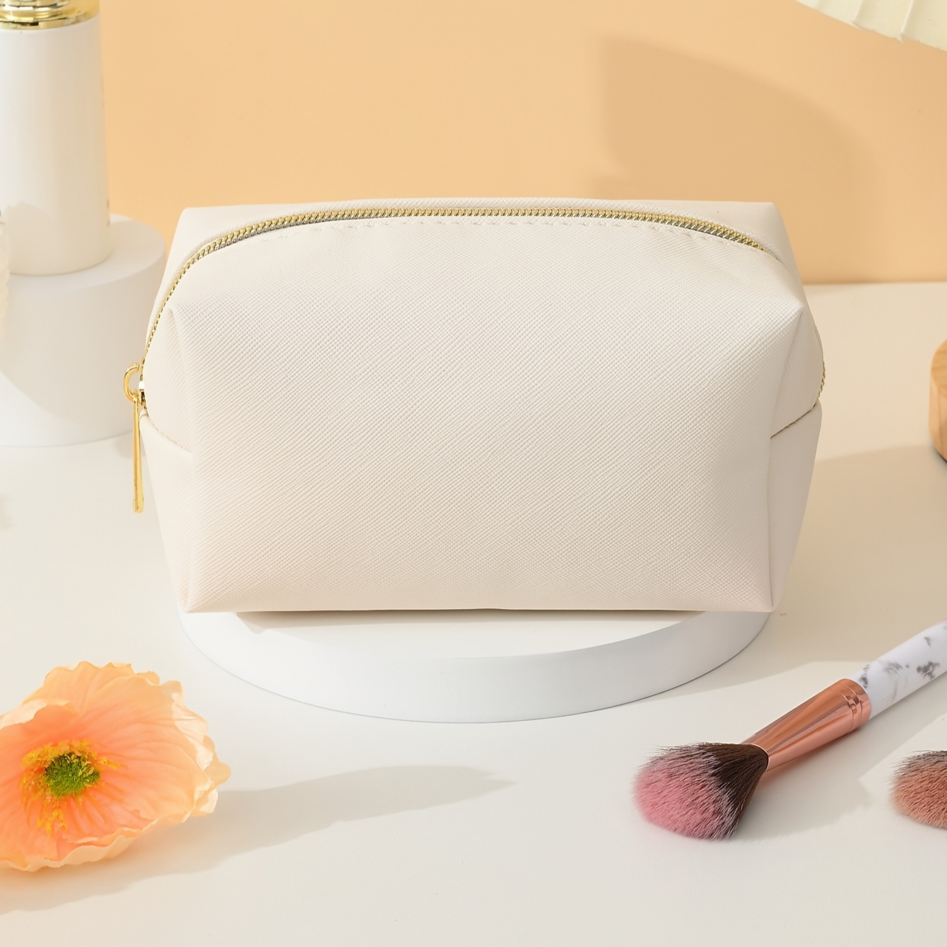 TEMU A Stylish, Minimalist, And Aesthetically Portable Pvc Cross-pattern Travel Makeup Bag