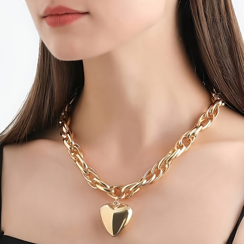 elegant sexy heart pendant necklace for women chunky chain design   neck accessory for parties and   wear details 1