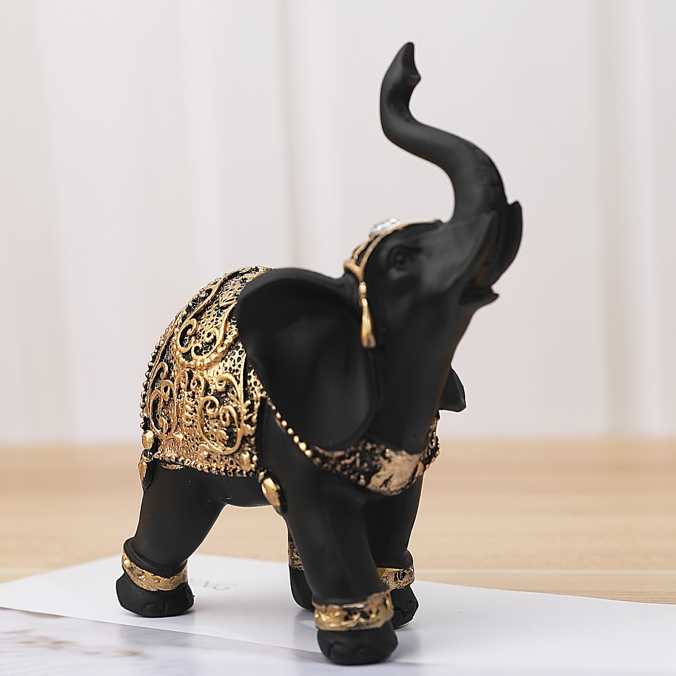 Zwart-Gouden Decoratieve Olifantenbeeldje