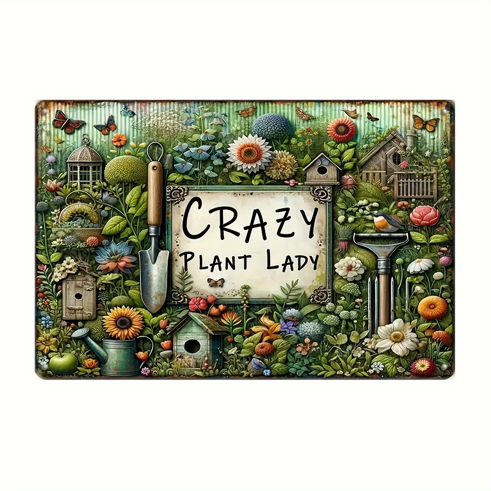 

Vintage-inspired 'crazy Plant Lady' Metal Sign - 8x12" Wall Art For Home & Garden Decor
