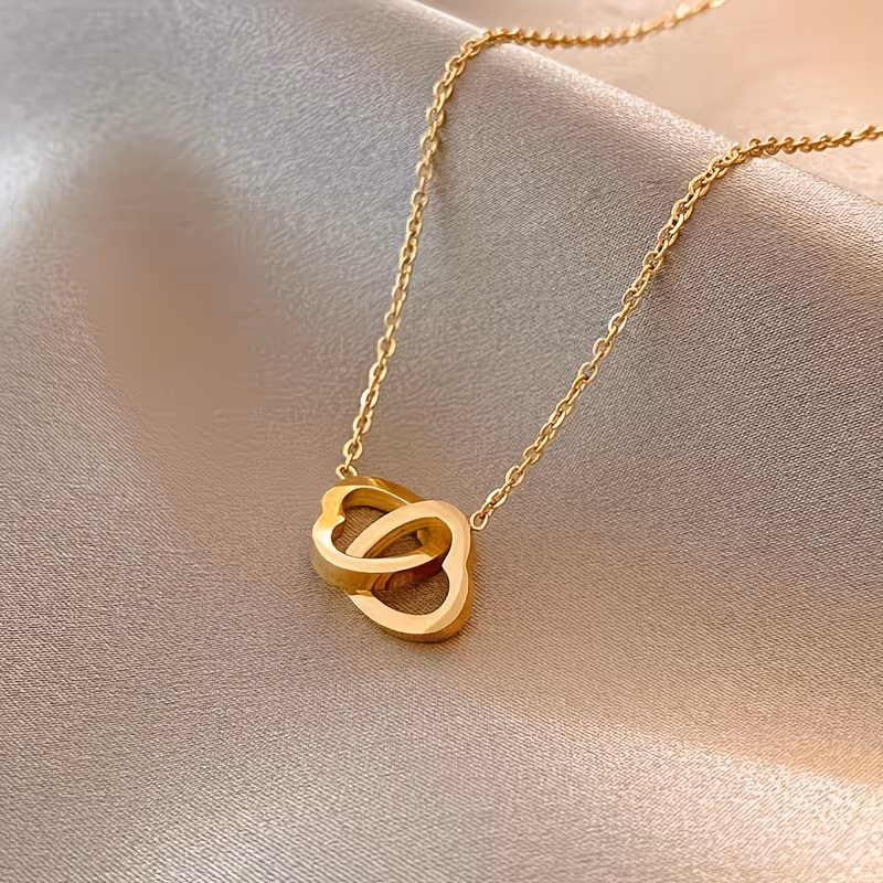 stainless steel simple double ring love pendant necklace for men and women jewelry necklaces luxury choker korea Product details 0
