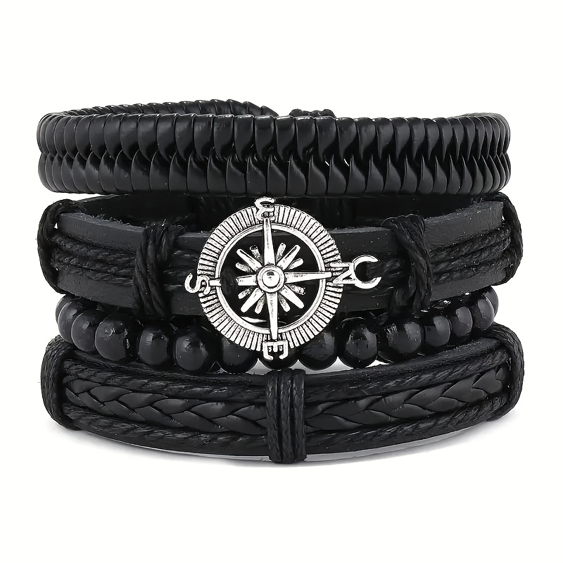 E-shop Vintage handgewebter Herrenarmreif Armband mit Kompass | Kunstleder, ideal zum Verschenken und für den täglichen Gebrauch