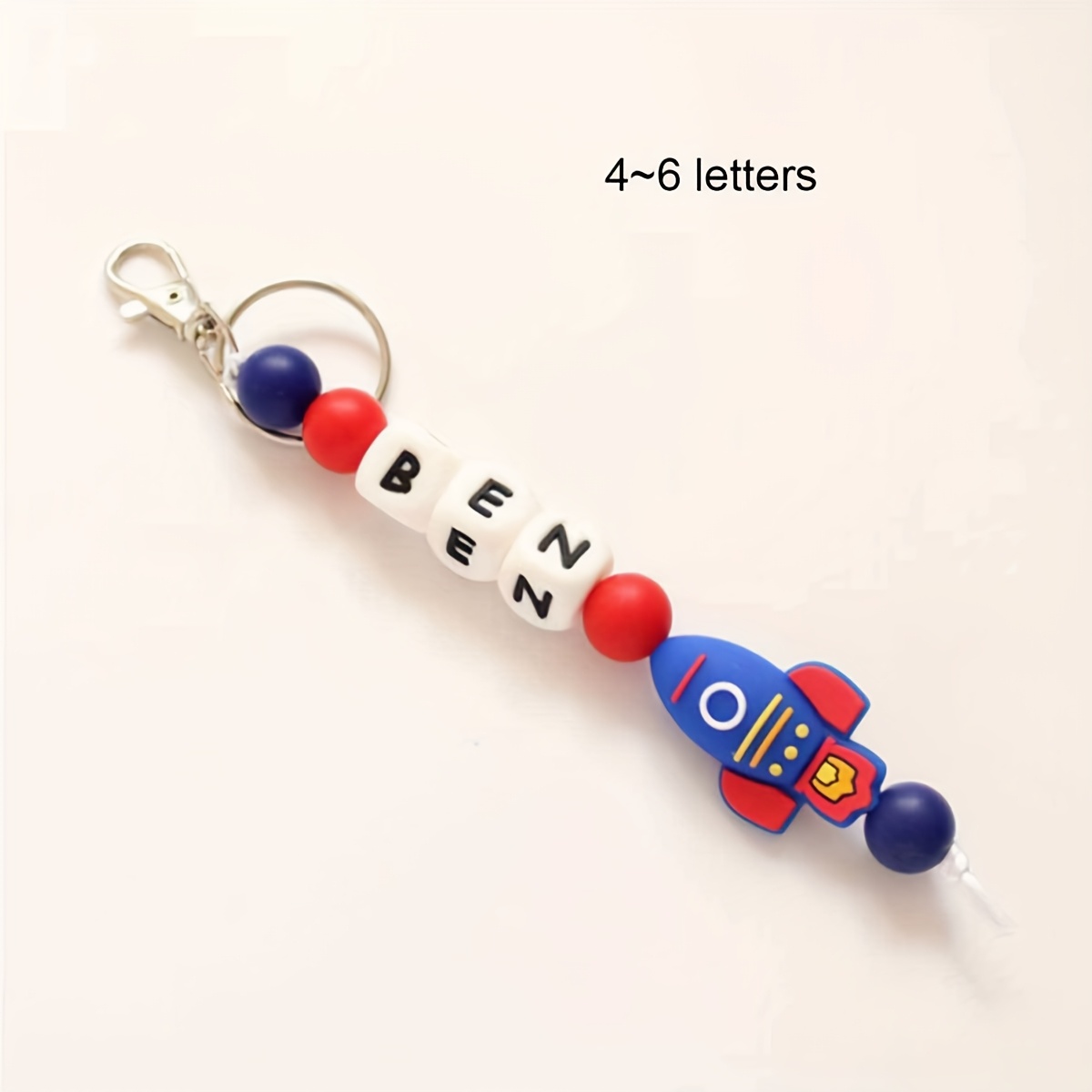 Image of Customized 1pc Back-to-school Astronaut Rocket Rainbow Silicone Keychain, Back-to-school Bead Keychain, Keychain Tag, Name Tag, Teacher's Day Gift, Air Balloon