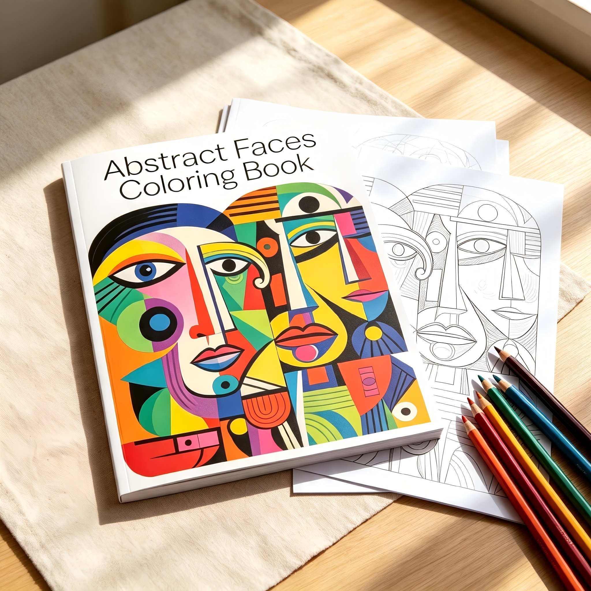 TEMU Abstract Faces Coloring Book For Adults, 24 Unique Cubist Abstract For Art Coloring Pages, , Stress Relief & Mindfulness Coloring Activity Book,