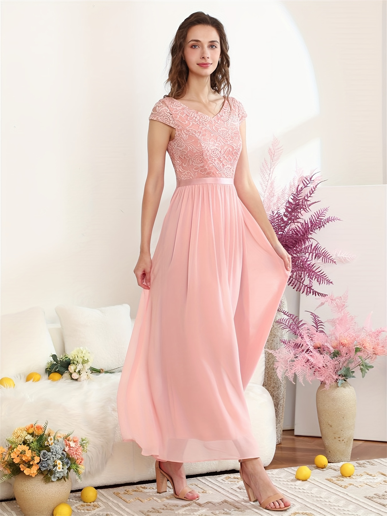 Con Mangas Cortas Vestidos Elegantes Dama De Honor De Encaje Con