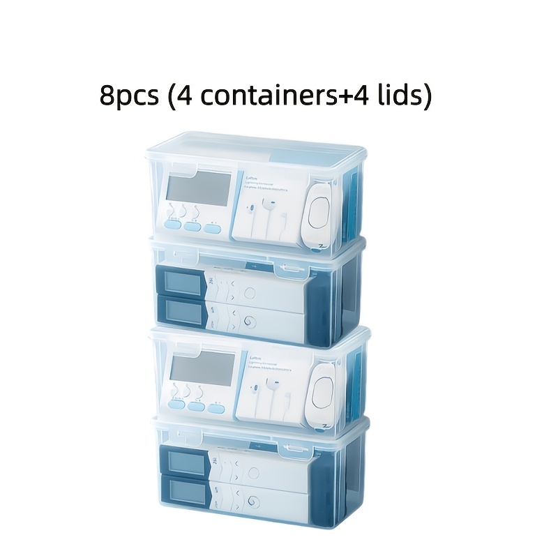 TEMU 8pcs Set: 4 Large Clear Frosted Pp Storage Containers With Lids, Lightweight And Portable, For Office And School Supplies Organizer, Holds Pens,