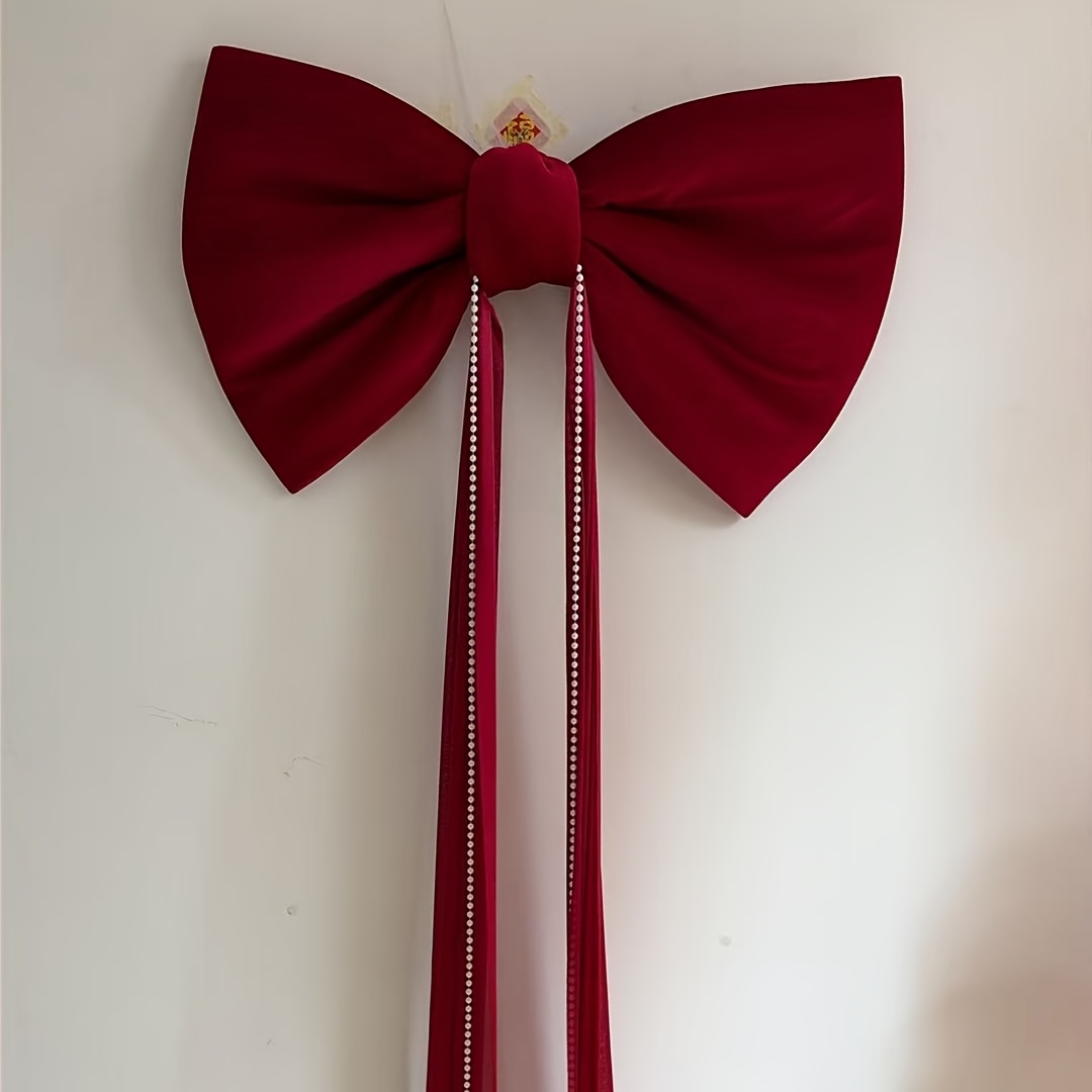 TEMU 80x50cm Large Red Satin Christmas Tree Topper Bow, 3.8m Long Streamers Ribbon Extra Large Satin Bow For Xmas Decor, Holiday Wreath & Home Party