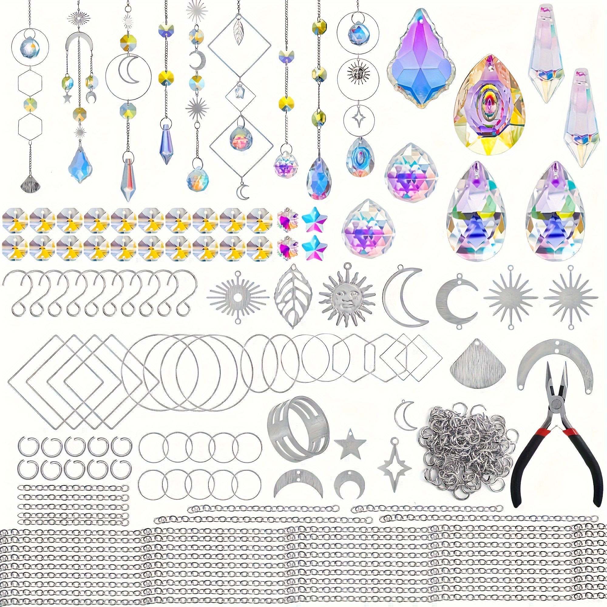 

215pcs Diy Crystal Suncatcher Kit With Rainbow Prism Beads & Pendants - Glass Window Hanging Decor For Indoor/outdoor, Weddings & Christmas