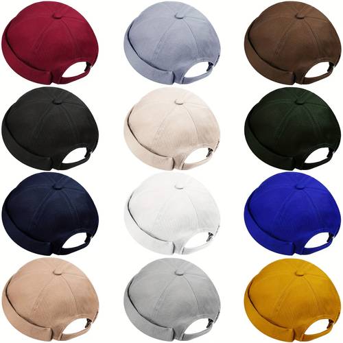 12pcs brimless hat docker cap adjustable skull caps for men women rolled cuff brimless beanie hat assorted color