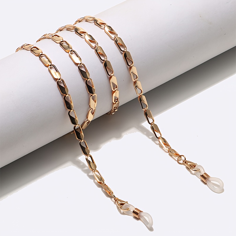 Image of Golden Fashionable Women's Glasses Chain, Oval Glasses Lanyard, Fade-resistant Mask Chain That Prevents Loss.