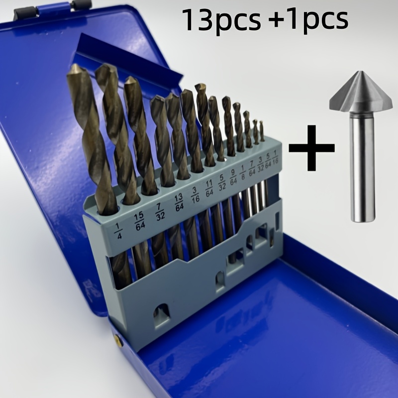 Image of 13pcs+ 1pc Heavy-duty M35 Hss Drill Bit Set For Metal,, Cast, Wood Andplastics - Auger Bits With Durable Metal Box, Professional And Diy Drilling Tools