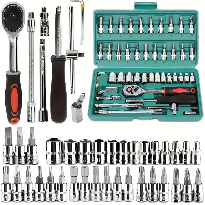 

46pcs Alloy Steel Screwdriver Set With Ratchet Wrench, Portable Multi-functional Tool Kit For Car, Bike, Motorcycle Maintenance - Iron Material, Universal Use