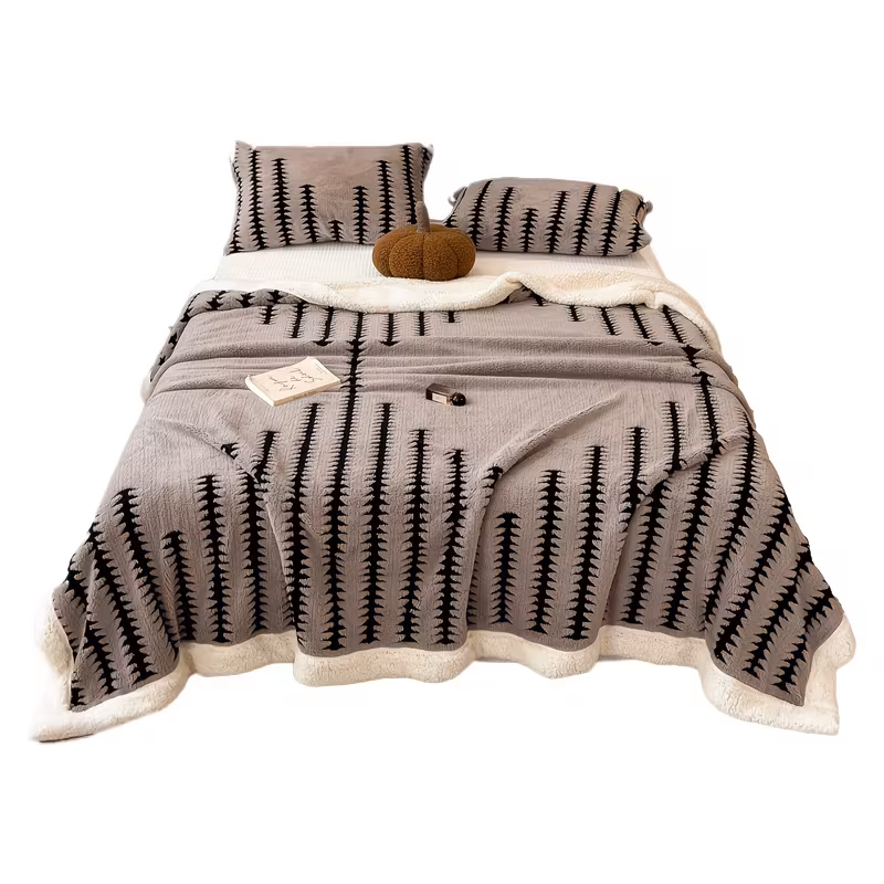 1pc luxury coral fleece blanket soft bedspread throw geometric black white gray beige stripes soft texture suitable for bed sofa or floor machine washable polyester fleece bedding multiple sizes and colors stylish versatile home Product details 9