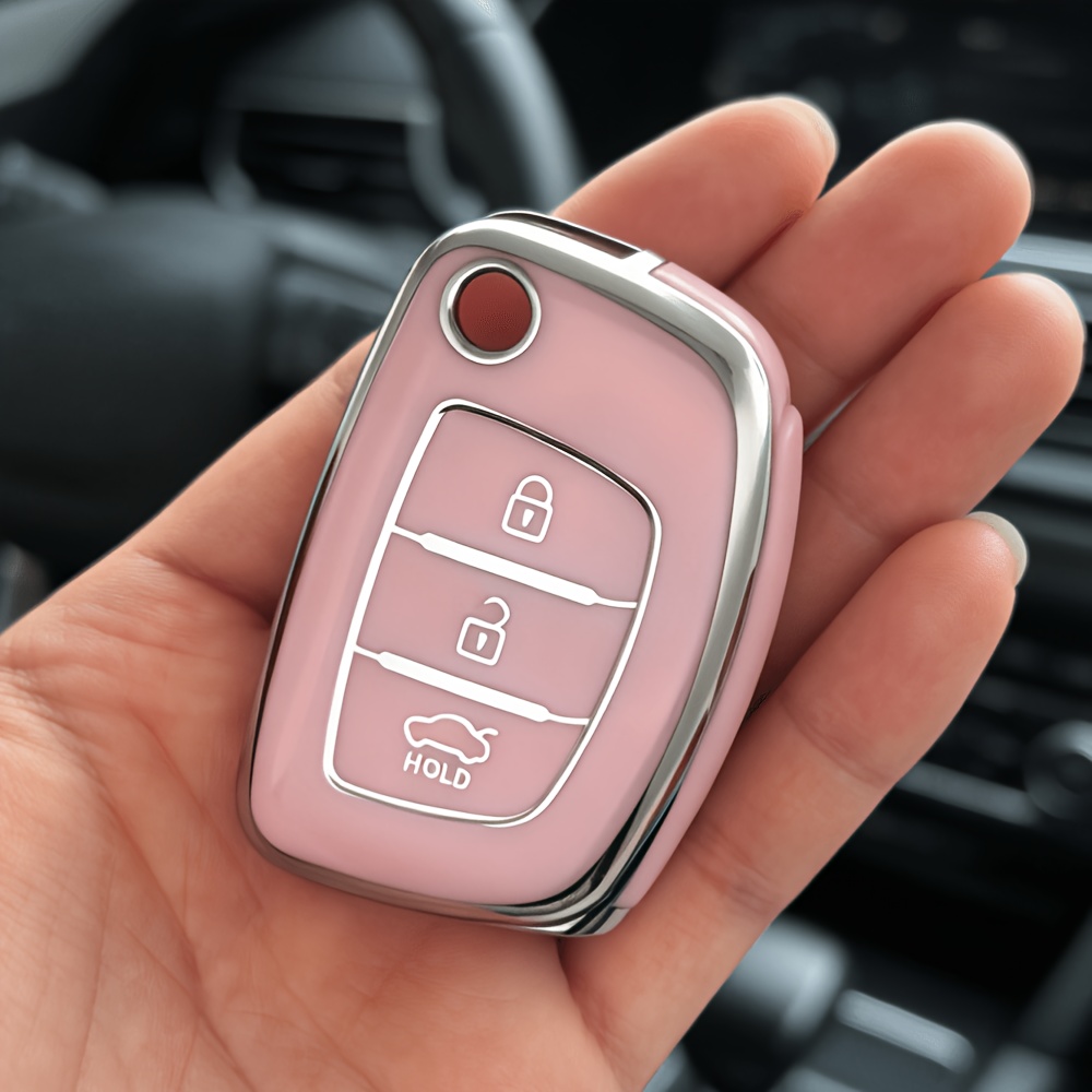 Key Fob Cover, Car Key Case For I10 I20 I40 Santa Fe Flip Key Case, 3-button Remote Fob Cover, Durable Tpu Protective Shell