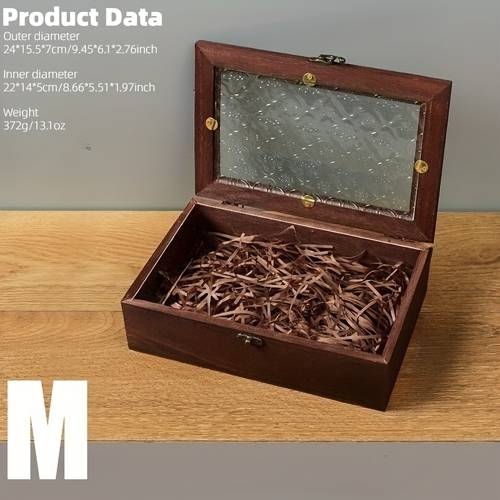 1pc vintage wooden glass storage box with dustproof for jewelry and trinkets home kitchen decor dust proof wooden chest for accessories storage bins for baskets bins containers for