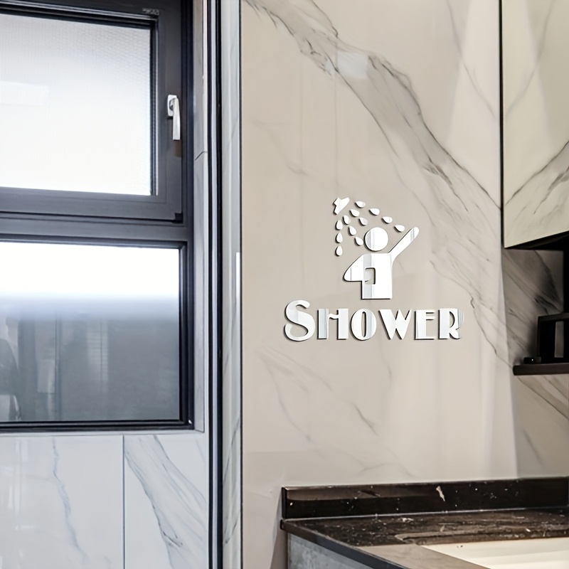 1pc modern 3d waterproof acrylic wall decoration sticker for bathroom glass doors self   high gloss   contemporary design with shower text marble pattern   modern bathroom accessory   waterproof decoration bathroom wall stickers 0