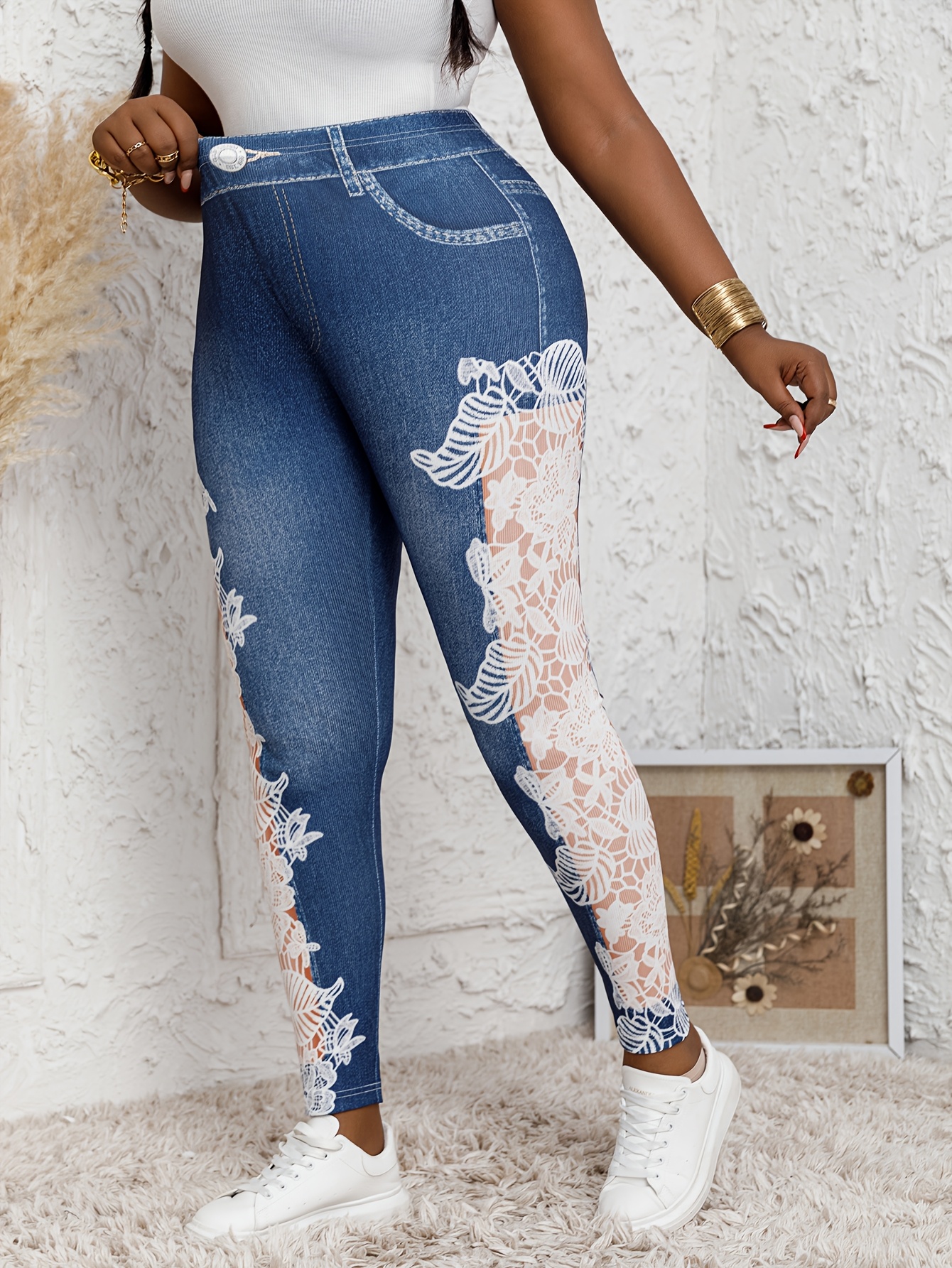 plus size womens tight pants denim print Temu Bahrain