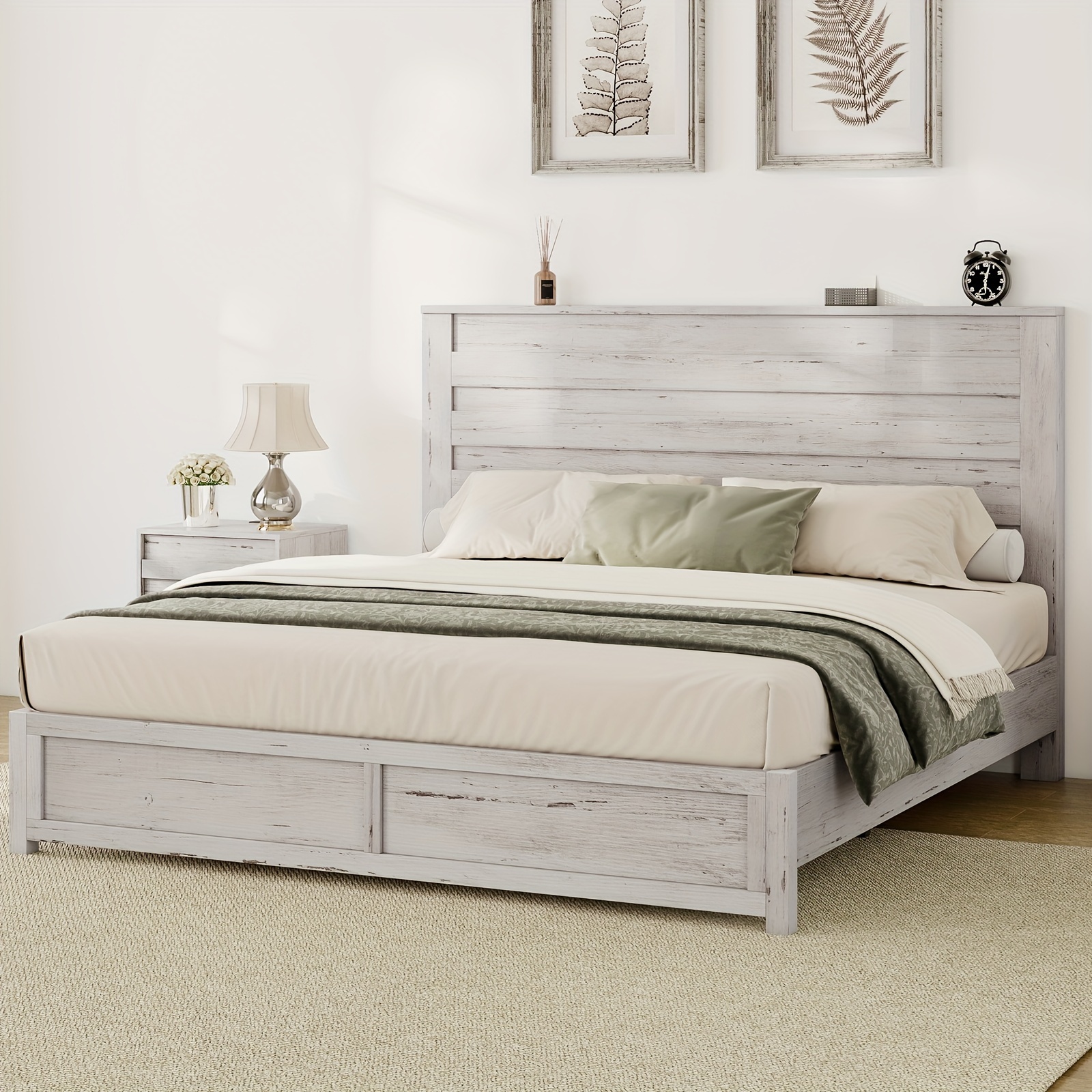 LUXOAK Farmhouse Wooden Bed Frame | 49" High Headboard